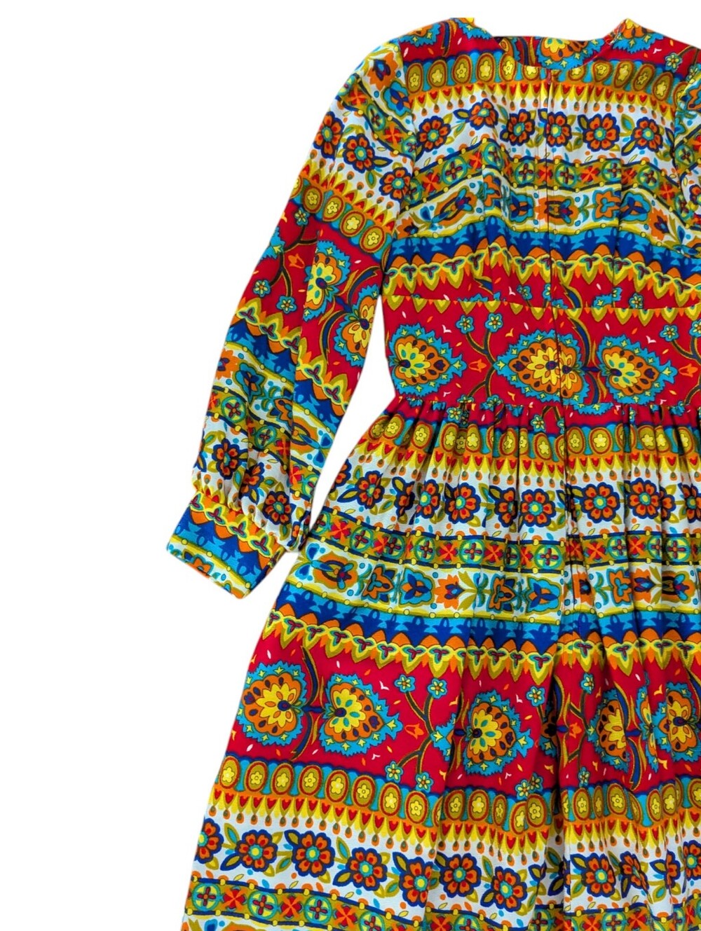 Vtg 60s Leland Of California Boho Long Sleeve Maxi Dress Hippie Multicolor - Picture 6 of 11
